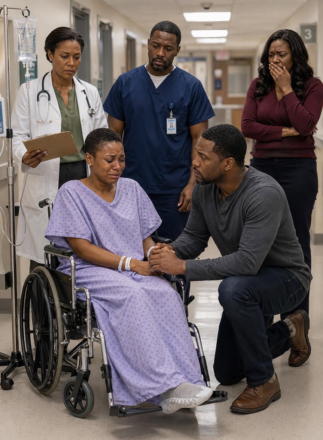 Two months after my divorce, I saw my ex-wife sitting by herself in a hospital hallway… and the moment I recognized her, something inside me completely broke.  I never imagined I would ever see her that way again.  She wore a faded hospital gown and sat motionless in the corner, staring blankly into space. She looked fragile, exhausted, almost invisible to everyone rushing past.  For one terrible second, I forgot how to breathe.  It was Emma.  My ex-wife.  The woman I had ended my marriage with only eight weeks earlier.  My name is Nathan. I’m thirty-four years old, just another office worker trying to make it through an ordinary life.  Emma and I had spent five years married.  To outsiders, we probably looked peaceful and stable. Emma was soft-spoken, kind, never someone who demanded the spotlight. Yet she made every room feel warmer simply by being there.  No matter how hard life became, coming home to her always made things feel manageable.  Like every couple, we had dreams.  A house.  Children.  A family filled with love.  But after three years and two heartbreaking miscarriages, something inside our marriage began slipping away.  Emma became quieter.  A sadness settled in her eyes that she could no longer hide.  And I changed too.  I buried myself in work.  Stayed later at the office.  Avoided every difficult conversation because pretending was easier than facing reality.  The arguments came quietly.  Nothing dramatic.  Nothing loud.  Just two tired people slowly losing each other.  I won’t lie and pretend I wasn’t at fault.  I was.  One evening in April, after another meaningless argument left us emotionally hollow, I finally said it.  “Emma… maybe we should get divorced.”  She stared at me for a long time.  Then softly asked,  “You’d already made up your mind before saying that, didn’t you?”  I couldn’t speak.  I only nodded.  She didn’t cry.  She didn’t scream.  That somehow hurt worse.  She simply lowered her eyes and packed her belongings later that night.  The divorce happened fast.  Too fast.  Almost like we’d both known this was coming for years.  Afterward, I moved into a small apartment in Chicago and forced myself into routine.  Work.  Occasional drinks.  Movies late at night.  And silence everywhere else.  No warm meals.  No familiar footsteps.  No quiet voice asking,  “Did you eat today?”  I kept convincing myself it had been the right decision.  That was the lie I lived on.  Two months passed.  I felt like a ghost.  Some nights, I’d wake sweating after dreaming Emma was calling my name.  Then came the day everything changed.  I went to Riverside Medical Center to visit Ryan after his surgery.  As I walked through the medical wing, something caught my eye.  And then I stopped cold.  Emma.  She was sitting there alone against the wall in a pale blue gown.  Her beautiful hair was gone, cut painfully short.  Her skin looked pale and drained of color.  Dark shadows framed her tired eyes.  An IV stand stood beside her.  I froze.  Questions slammed into me all at once.  What happened?  Why was she here?  Why was no one with her?  I walked toward her slowly, my hands shaking.  “Emma?”  She looked up suddenly.  For one brief second, sh0ck crossed her exhausted face.  “Nathan…?”  My chest tightened instantly.  “What happened to you?” I asked. “Why are you here?”  She turned her face away immediately.  “It’s nothing,” she whispered weakly. “Just some tests.”  I sat beside her and gently took her hand.  It was freezing.  “Emma… please don’t lie to me.”  I swallowed hard.  “I can see you’re not okay.”  For several silent seconds, she said nothing.  Then finally… she began to speak.  (I know you’re all very curious about the next part, so if you want to read more, please leave a “YES” comment below!)