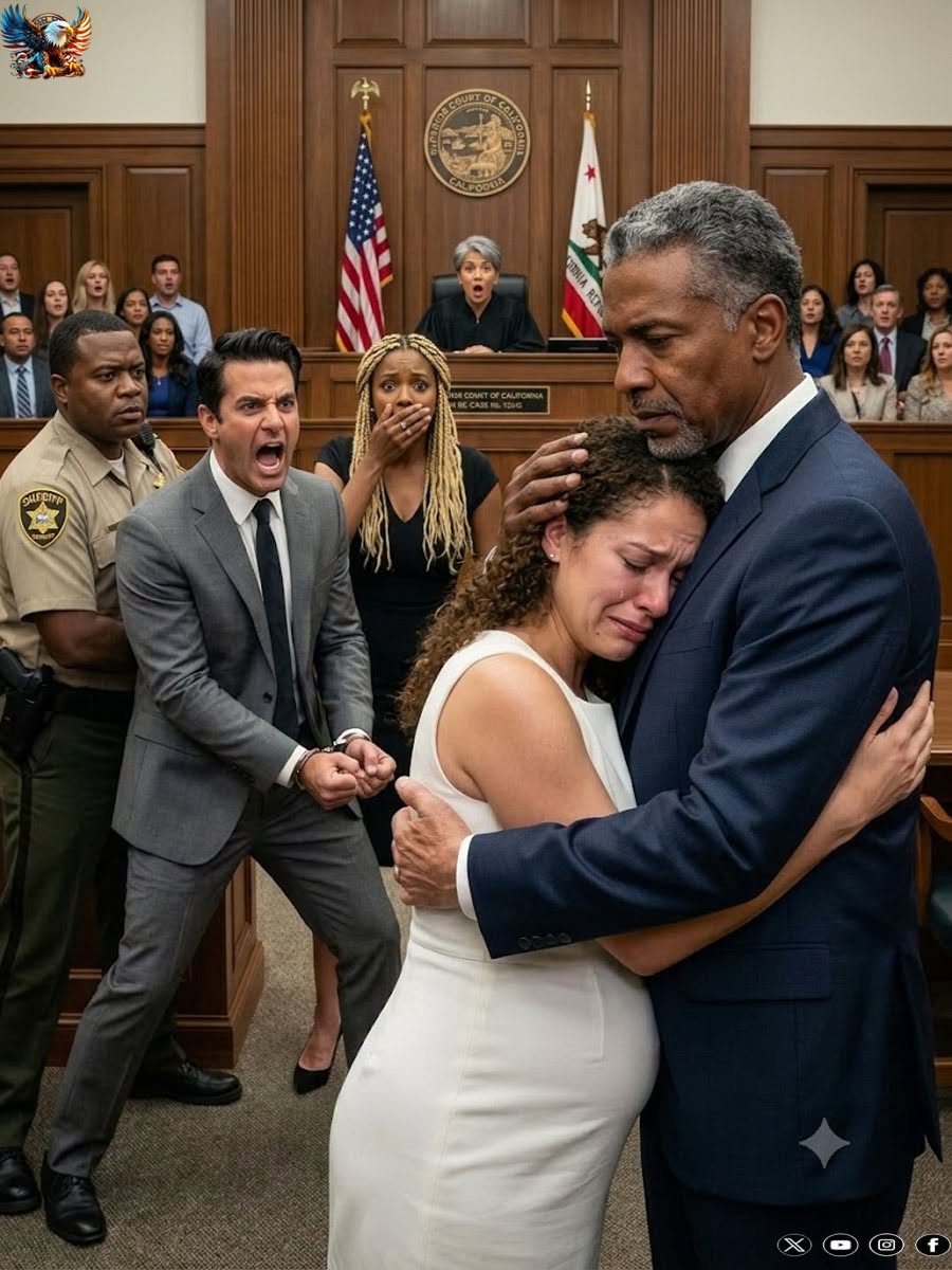 At my divorce hearing, the judge ruled that I would walk away with nothing. My husband wrapped his arm around his mistress, wearing the smug smile of a man who thought he had already won. “Let’s see how you and that baby survive without me,” he sneered. I lowered my head and swallowed the humiliation—until the courtroom doors burst open. A billionaire stepped inside, eyes locked on me. “Without you. My daughter and my grandchild will live like royalty.” In one second, my husband’s smile disappeared.