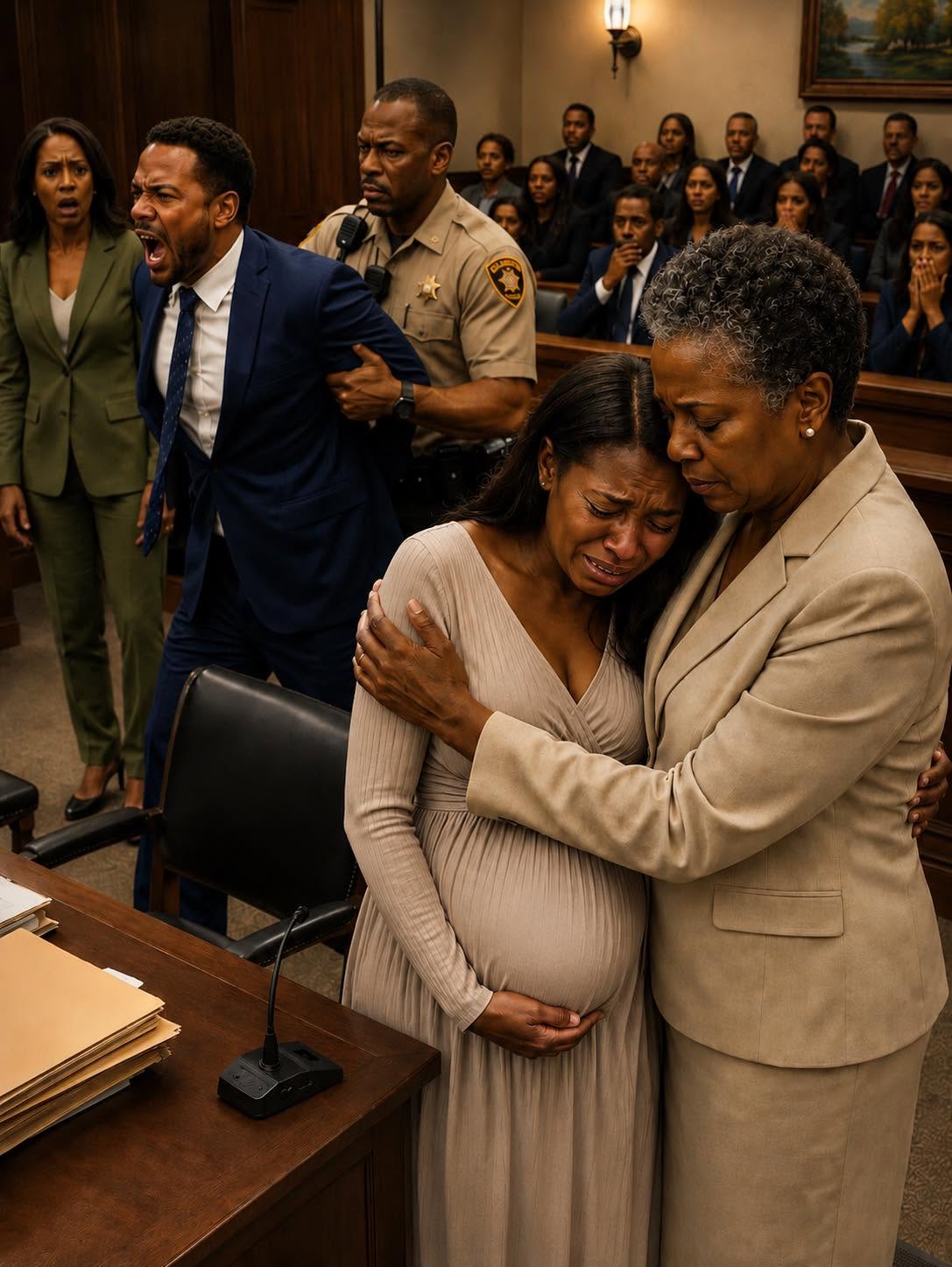 At my divorce hearing, I was eight months pregnant when the judge ruled that I would walk away with nothing. My husband smirked, convinced he had won. “Let’s see how you and that baby survive without me,” he sneered. I fought back tears and prepared to leave—until the courtroom doors flew open. A billionaire woman stepped inside and said, “My daughter will live far better without you.” What happened next changed everything.