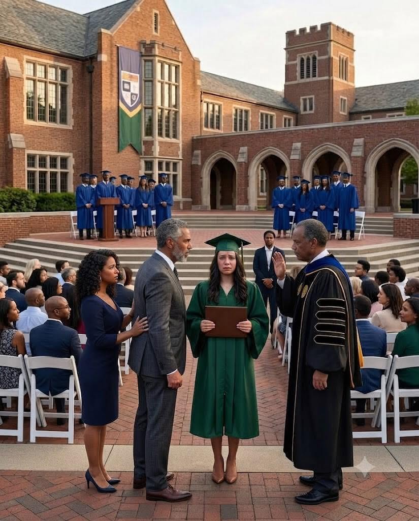 At my own graduation, my father sla:pped me so hard my cap hit the floor. “You don’t deserve that degree,” he spat, while my mother screamed, “You’re just a failure in a gown!” Everyone stared, waiting for me to break. But I didn’t cry. I picked up my diploma, smiled at the cameras, and said, “Good. Now you’ll all hear the truth.” What I revealed next destroyed them.