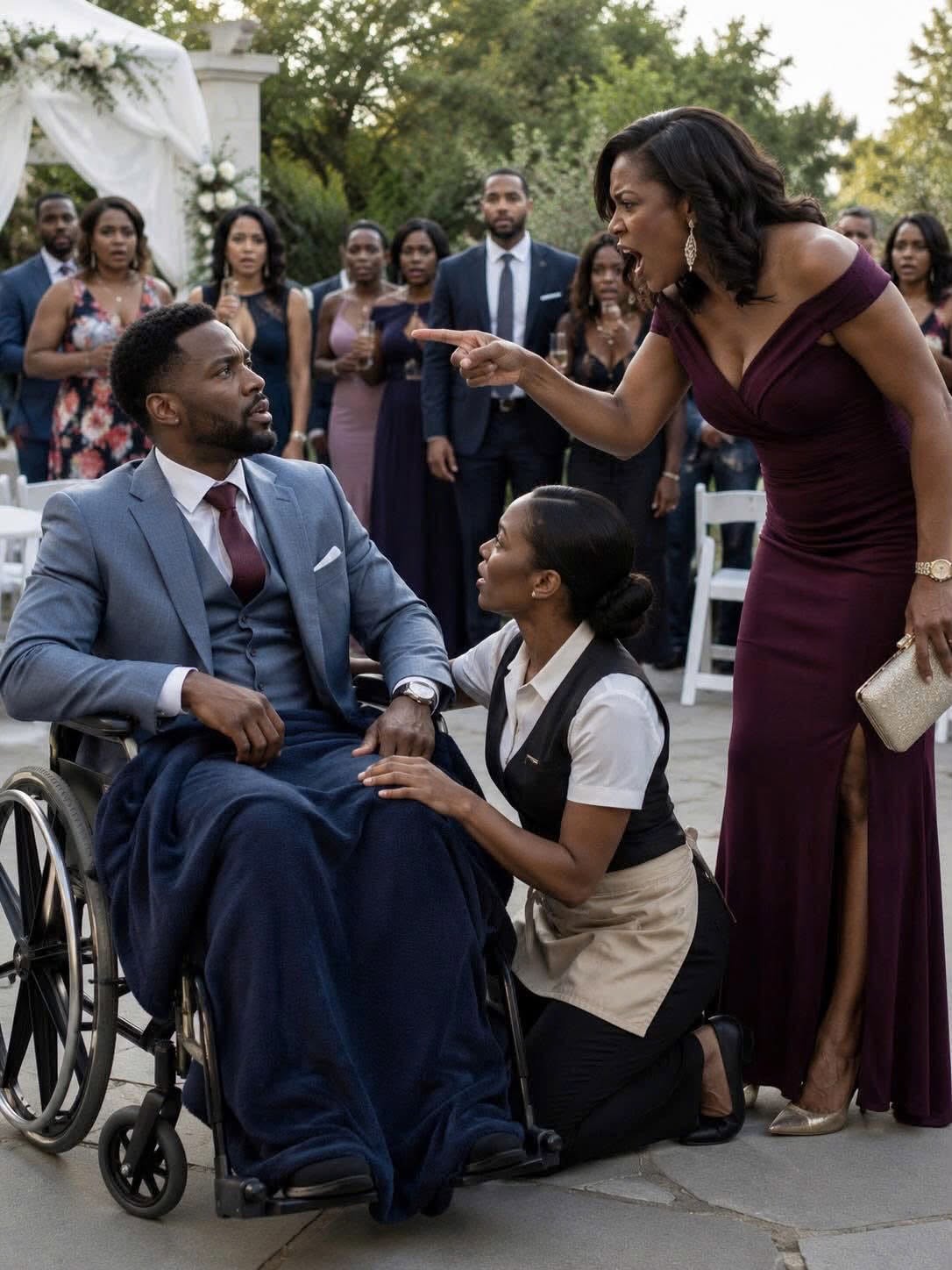 I pretended the acci:dent had broken my bones, so I sat silently in my wheelchair and watched my fiancée laugh mockingly in front of everyone. “Look at you,” she sneered, leaning closer. “Now you’re nothing—just a useless cripple.” No one defended me. Only the maid knelt beside me,