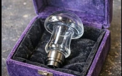 Found this glass mushroom thing in a velvet-lined box at an estate sale. It has a metal connector at the bottom. Looks like part of a machine?