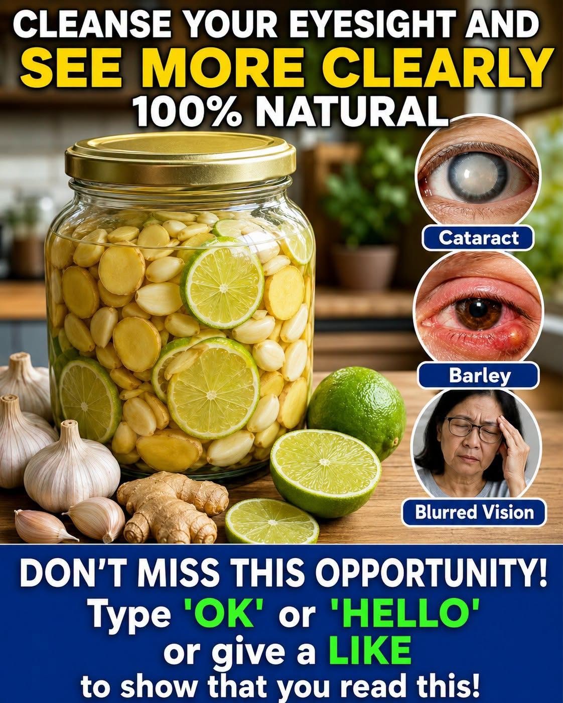 “This little-known natural remedy can help maintain healthy eyes and cleanse them from the inside… leave a “HELLO” or “THANK YOU” and see the full recipe in the first comment.”